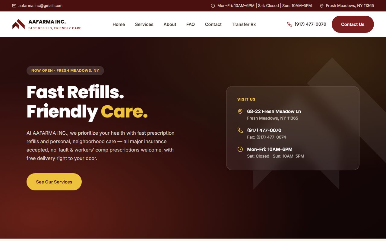 Screenshot of the AAFARMA Inc. homepage